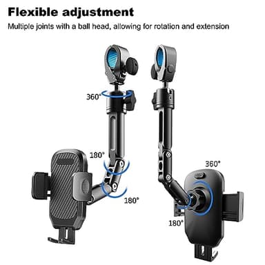 Quyee Phone Holder Car, Rear View Mirror Phone Holder - Aluminum Alloy Mount Multi-Angle Adjustment Rotatable and Retractable Compatible with All 4-7 Inch iPhone and Android Cell Phones - Image 3