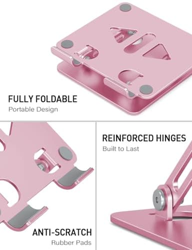 Aoviho Tablet Stand Holder for Desk, Adjustable Desktop Tablet Holder, Foldable Aluminum Tablet Mount for iPad pro 12.9, iPad Air Mini, Samsung Galaxy Tabs Z Fold Kindle Fire,4-12 inch, Rose Gold - Image 5