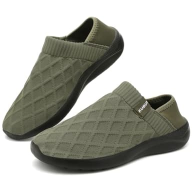 KUBUA Mens Womens Slippers Indoor Lightweight House Shoes Outdoor Breathable Slip on Loafers A Black Green Size 10.5 Women/9 Men - Image 5