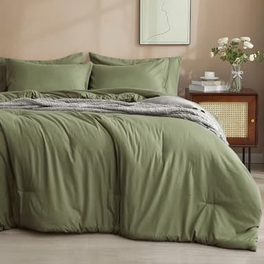 PHF 7 Pieces California King Comforter Set, Lightweight Bed in A Bag & 18" Sheet Set for All Season, Ultra Soft Cozy Bedding with Comforter, Sheets, Pillowcases & Shams, Olive Green - Image 1