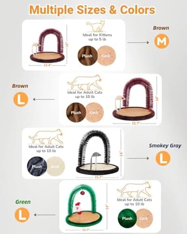 Happi N Pets Original Cat Self Groomer, Arch Grooming Brush wtih Heavy Wooden Scratching Pad, Rubbing Post & Toy, Cat Face Scratchers Body Massager, Cat Scratchers for Indoor Cats, Brown - Image 2