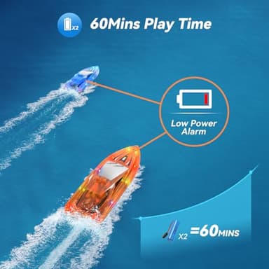 YEETFTC 2Pack LED Light RC Boat Remote Control Pool Water Toys for Kids Ages 8-12 Adults Lakes Bathtub Toy with Whole Body Waterproof,Low Battery Alarm,2.4Ghz,Control Range 50M,Rechargeable Battery - Image 4