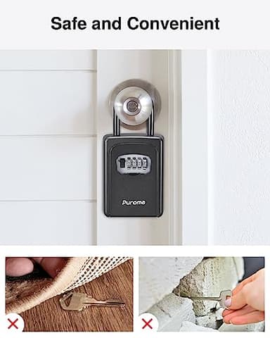 Puroma Lock Box, Large Key Lock Box Resettable Combination Lockbox, Portable Wall Mount Lockbox Security Safe Box for Outside Outdoor Home Office Door Handle House Key, Pure Black (1 Pack) - Image 3
