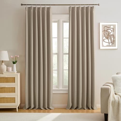 KEQIAOSUOCAI Pinch Pleated Window Curtain Panels 92 Inches Long Light Blocking Solid Custom Made Pleated Curtains Hooks Track Privacy Memory Shape Drape for Living Room,Khaki,40x92, Set of 2 - Image 1