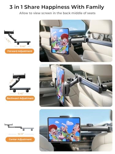 LISEN 3 in 1 for iPad Holder for Car Accessories for Women Road Trip Essentials for Travel Truck Backseat Car Organizer Car tv Headrest Tablet Holder iPad Car Mount for Kids Fire Tablet 4.7-11" - Image 4