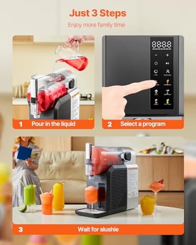 VEVOR Slushie Machine, 2L/68oz No Ice Needed Slushy Machine for Home, Frozen Drink Maker with 6 Preset Programs, Margarita Machine with Self-Cleaning, Frozen Margaritas, Frappés, Milkshake, and More - Image 5