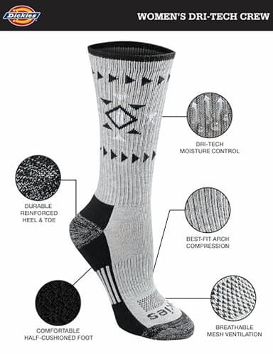 Dickies Women's Dri-Tech Fashion Moisture Control Crew Socks (5/6/12 Pairs) (S-XL), Tribal (6 Pairs), Medium - Image 2