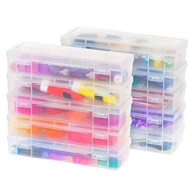 IRIS USA Pencil Case Plastic Pouch Box Storage Organizer for Beads, Pens, and Art Supplies, 10-Pack, Stackable Container with Snap Lid for Jewelry, Stickers, and Tackle Box, Clear, Large - Image 1