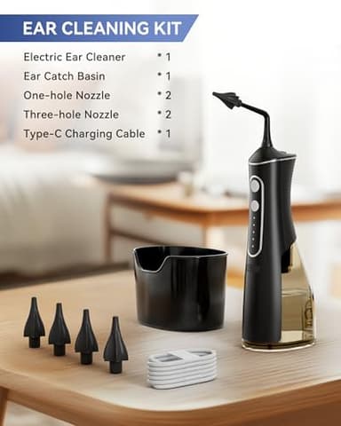 Electric Ear Wax Removal Kit, Ear Wax Cleaner with 4 Water Pressure Modes, Ear Cleaning Kit Safer and More Effective Ear Irrigation Flushing System, Earwax Removal Tool with 4 Nozzles (Silver-Black) - Image 6