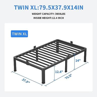 MAF 14 Inch Twin XL Metal Platform Bed Frames with Round Corner Legs, 3000 LBS Heavy Duty Steel Slats Support, Noise Free, No Box Spring Needed, Easy Assembly - Image 3