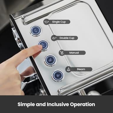 Gemilai Owl Espresso Machine, 15 Bar Professional Semi-Automatic Espresso Maker with Milk Frother Steam Wand & 57oz Removable Water Tank, Dual Display, for Cappuccino, Latte, G3006, Stainless Steel - Image 7