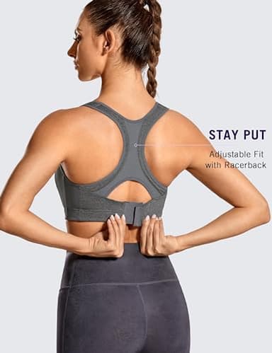 SYROKAN Women's Sports Bra Front Adjustable High Impact Support Padded Wireless Racerback Plus Size Running Bra Grey 44D - Image 3