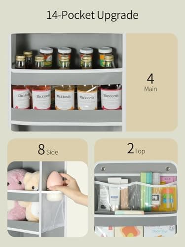 Yecaye 5 Tier 1Pc Over the Door Organizer, Swing-proof Door Organizer Hanging with Clear PVC Windows, Behind the Door Storage for Bedroom Nursery Closet Laundry Pantry Bathroom, Grey - Image 3