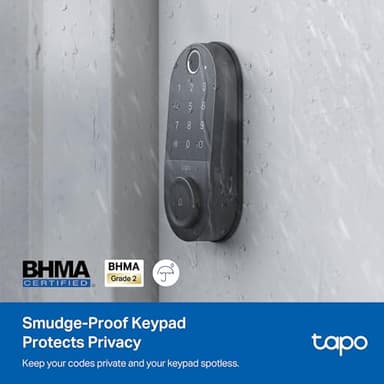 TP-Link Tapo Smart Door Lock, Deadbolt | Keyless Entry, Fingerprint Recognition, Touchscreen Keypad & in-App Monitoring with Scheduled Access | 1-Year Rechargeable Battery | BHMA Grade 2 | Tapo DL110 - Image 3