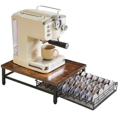 IBUYKE Coffee Pod Drawer Holder,40 Capsule Pods,Compatible for Nespresso Vertuo Pods,Wooden Top and Mesh Shelves,Home Kitchen Counter Coffee Bar Organizer, Rustic Brown,TCJ101H - Image 4