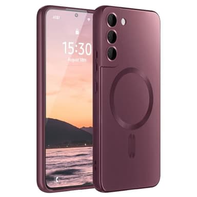 Amzfield Magnetic for Samsung Galaxy S22 Case for Women Men Girls [Compatible with MagSafe] [Camera Lens Protector] Matte Cute Slim Soft Silicone Bumper Shockproof Metallic Phone Case, Burgundy - Image 9