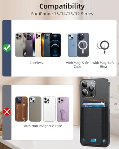 for MagSafe Wallet, Stronger Magnetic Wallet for iPhone 17/16/15/14/13/12 Series, 7 Cards Holder, Magnetic Phone Wallets, Vegan Leather Minimalist Slim RFID for iPhone Wallets, 1 Slot, Black & Black - Image 5