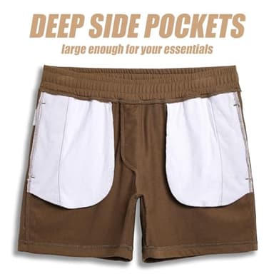 maamgic Mens Athletic Gym Shorts 5.5" Elastic Waist Casual Pajama Pocket Jogger Men Workout Short Pants Brown Medium - Image 4