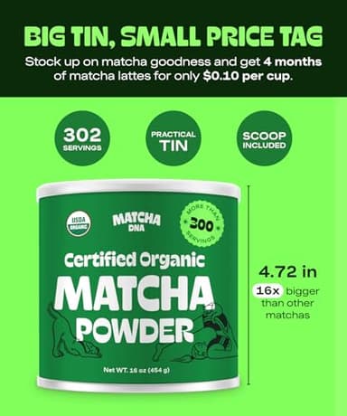 MATCHA DNA Certified Organic Matcha Green Tea Powder (16 oz TIN CAN) - Image 4