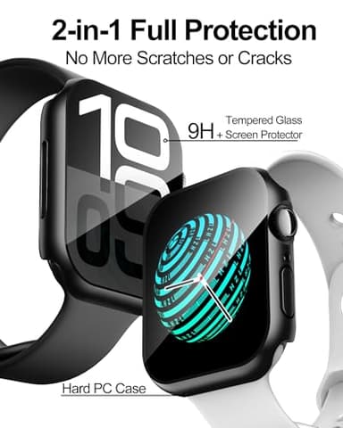 Smiling 2 Pack Case Compatible with Apple Watch Series 11 (2025)/Series 10 46mm with Tempered Glass Screen Protector, Hard PC Case Overall Protective Cover, 9H+ Hardness Scratch-Resistant - Black - Image 2