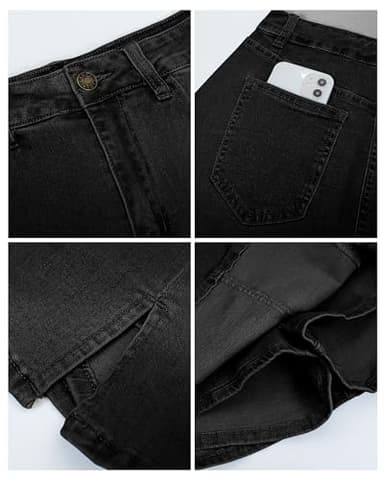 Vetinee Denim Skirt with Shorts Womens Jean Skorts High Waisted Black Skort Soft Black X-Large Fits Size 16 / Size 18 - Image 7
