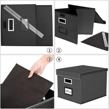 Huolewa Upgraded Portable File Organizer Box, Large Linen Hanging Office Document Storage Box with Lid - Black, Collapsible Filing & Storage Boxes for Office/Decor/Home - 14.9 x 12.59 x 10.8 inch - Image 7