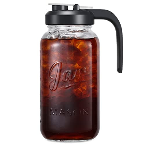AOZITA 64 oz Glass Pitcher with Lid - 2 Quart Mason Jar Pitcher with Filter Lid, Wide Mouth Jar Leak-proof Water Jug, Heavy Duty Glass Container for Water, Juice, Milk, Tea, Iced Coffee, and Drinks - Image 1
