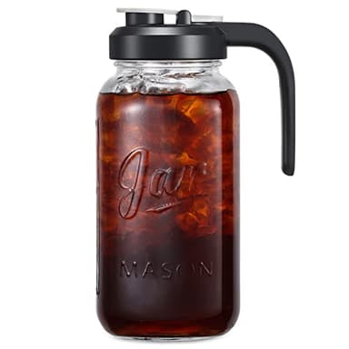 AOZITA 64 oz Glass Pitcher with Lid - 2 Quart Mason Jar Pitcher with Filter Lid, Wide Mouth Jar Leak-proof Water Jug, Heavy Duty Glass Container for Water, Juice, Milk, Tea, Iced Coffee, and Drinks - Image 1