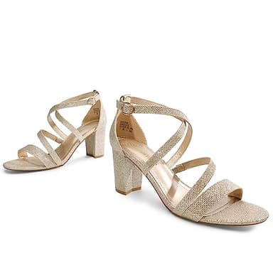 DREAM PAIRS Women’s Ankle Strap Dress Pump Low Chunky Heel Sandals,Size 9,Gold/Glitter,MADISON - Image 4