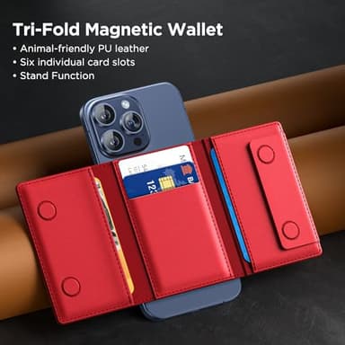 Miracase Magnetic Wallet for Men/Women with Stand, Compatible with MagSafe Wallet, 4+ Cards, 0.5 inch thick, Card Holder for iPhone 17/16/15/14/13/12 Series(Red) - Image 4