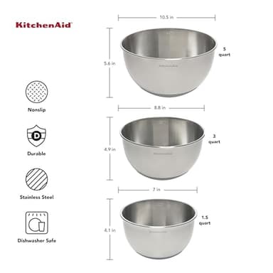 KitchenAid Stainless Steel Mixing Bowls, Set Of 3 - Image 2