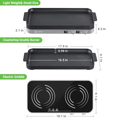 AMZCHEF Double Induction Cooktop with Removable Griddle Pan Non-stick, 1800W 2 burner Portable Induction Stove With Sensor Touch 9 Power Levels, 99 Min Timer, Iron Grey - Image 2