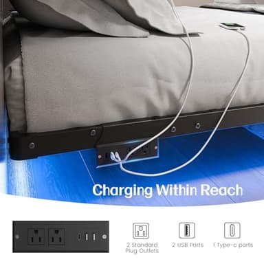 Liians Full Size Modern Floating Bed Frame with Smart LED Lights, USB Charging Station, Sturdy Metal Platform, No Box Spring Needed, and Easy Assembly - Image 7