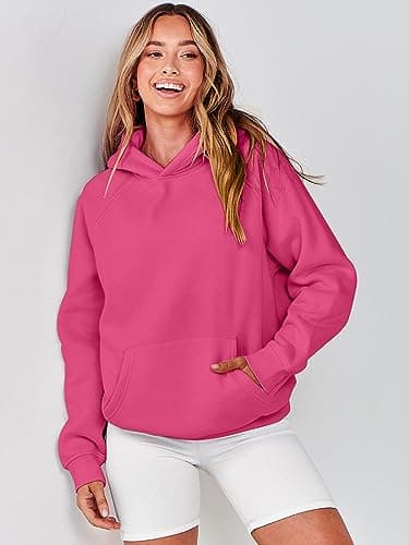 ANRABESS Women Hoodies Oversized Fleece Long Sleeve Comfy Casual Basic Pullover Sweatshirts 2025 Fall Outfits Sweater Hot Pink Medium - Image 2