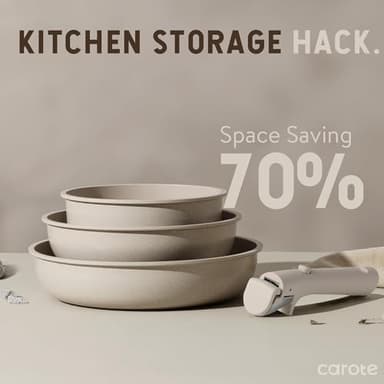 CAROTE 19pcs Pots and Pans Set Non Stick, Nonstick Cookware Set Detachable Handle, Induction Kitchen Cooking Sets with Removable Handle, RV Kitchen, Oven Safe, Taupe - Image 6