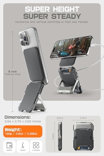 SUPCASE for MagSafe Wallet with Stand, Magnetic Wallet for Men, [Hold 5 Cards] [Adjustable Stand] [RFID Blocking] Phone Stand Credit Card Holder Tripod for iPhone 17/16/15/14/13/12 Series, Silver - Image 5