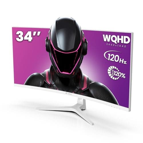 CRUA 34" Curved Gaming Monitor, WQHD 3440x1440, 120Hz Computer Monitors, 1500R VA Screen, 120% sRGB, AMD FreeSync, Blue Light Filter, HDMI 2.0 & DP 1.4, Wall Mountable Installs- White - Image 1