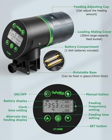 Automatic Fish Feeder for Aquarium, Auto Fish Food Dispenser with Timer and Feeding Ring, Moisture-Proof, Smart Fish Tank Vacation Feeder with 2 AAA Batteries - Image 5