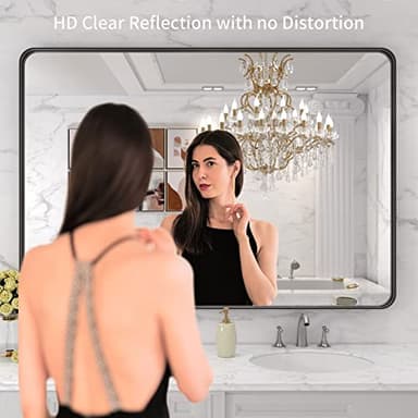 LOAAO 48X32 Inch Black Metal Framed Bathroom Mirror for Wall, Matte Black Bathroom Vanity Mirror Farmhouse, Large Rounded Rectangle Mirror, Anti-Rust, Tempered Glass, Hangs Horizontally or Vertically - Image 2