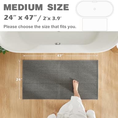 Bathroom Rugs Non Slip Washable, Super Absorbent Thin Bath Mat Quick Dry Low Pile Bathroom Rug, Grey 24"x47" - Image 2