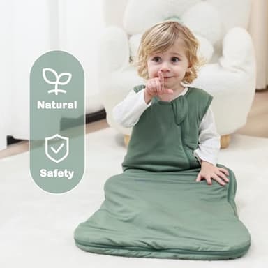 Mosebears Unisex Baby Sleep Sack 1.0 TOG, Supersoft Rayon Made from Bamboo Wearable Blanket with 2-Way Zipper (Dark Green,6-18 Months) - Image 2
