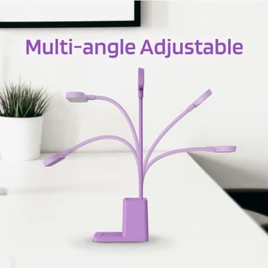 AXX Cute Purple Desk Lamp, Rechargeable Study Table Light for Home Office, Small, Battery Operated, LED, Flexible Gooseneck, Mini, Cordless, College Dorm Room Desktop Accessories for Teen Girls - Image 6