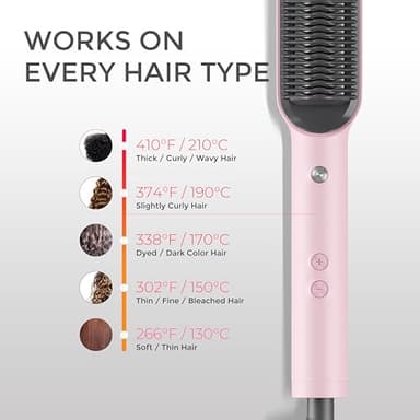 Hair Straightener Brush, TYMO Ring Hair Straightener Comb Straightening Brush for Women with 5 Temps 20s Fast Heating & Dual Voltage, Pink - Image 5