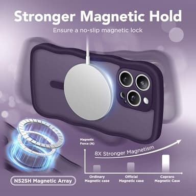 CAPRARO Cute for iPhone 15 Pro Max Case, Compatible with MagSafe, [Curly Wave Edge] [Full Camera Protection] [14 FT Drop Shockproof Protection] Magnetic Phone Case for 15 Pro Max 6.7 Inch, Deep Purple - Image 3