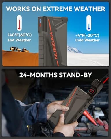 Car Battery Jump Starter, NUSICAN 2000A Portable Car Jump Starter Battery Pack (up to 7.5L Gas/5.5L Diesel Engine) 12V Jump Box for Car Battery with Safety Jumper Clamps, LED Lights, Compact - Image 7