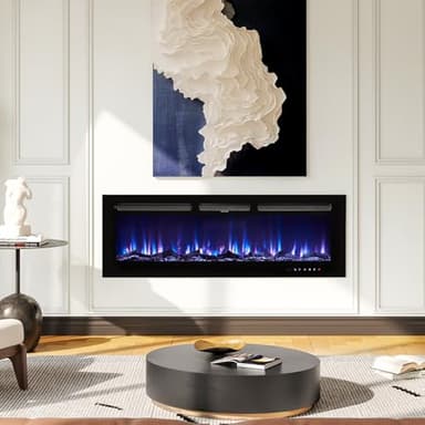 oneinmil Electric Fireplace, 50 inch Wide Recessed/Wall Mounted Electric Fireplace, Remote Control with Timer 12 Adjustable Color Flame, Remote Control,with Crystal Stone, 750/1500W - Image 2