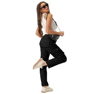 Raroauf Casual Pants for Women High Waisted Black Cargo Pants Lightweigh Baggy Stretchy Wide Leg Y2K Streetwear with 6 Pockets(US 18) - Image 6