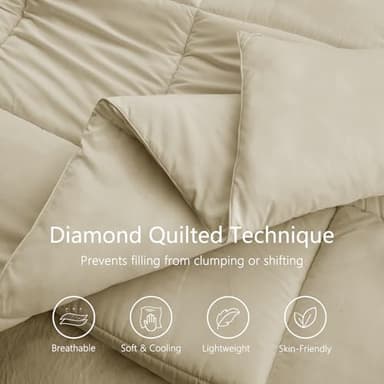 TEXARTIST Premium 2100 Series California King Comforter All Season Breathable Beige Comforter Soft 4D Spiral Fiber Quilted Down Alternative Duvet Insert with Corner Tabs Hotel Style (96"x104") - Image 3
