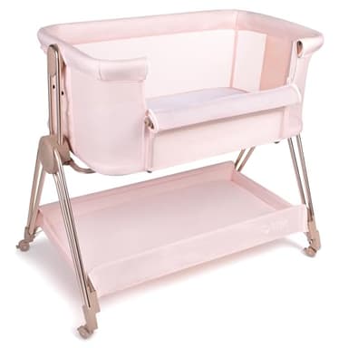 KOOLABABY Baby Bedside Sleeper - Bassinet & Bedside Crib with Height Adjustment & Wheels - Can Be Placed Next to Bed - Attaches to Parents Bed - Easy to Fold & Carry Bassinet for Girls (Pink) - Image 8