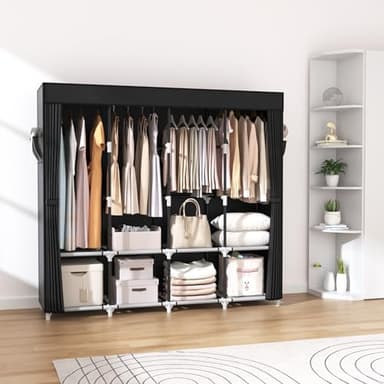 VTRIN Portable Closet for Hanging Clothes 67 Inch Wide Large Capacity Portable Wardrobe Closet with Cover, 4 Storage Shelves and 4 Hanging Rod Sturdy Free Standing Closet for Bedroom, Black - Image 8